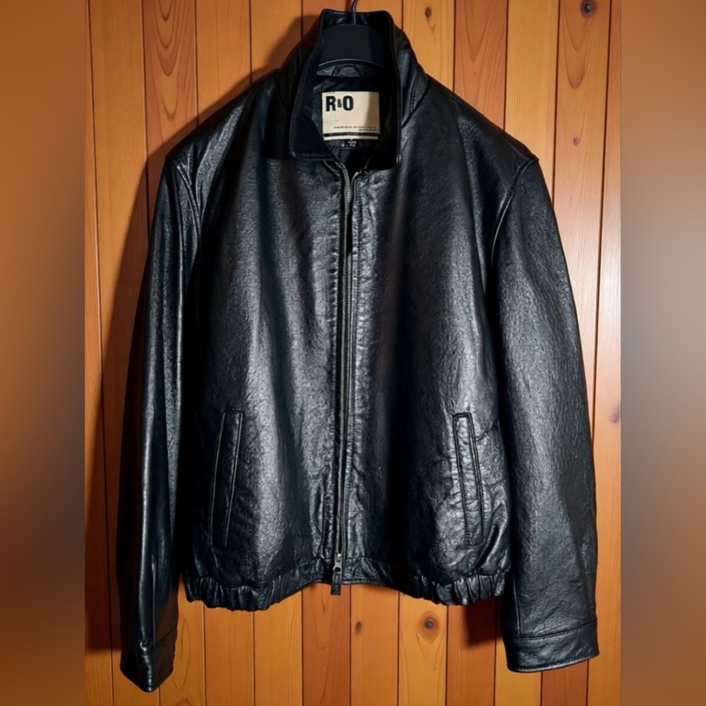 Men's Black Leather Classic Zip Jacket Quilted Lining Casual Pristine R&O Bomber